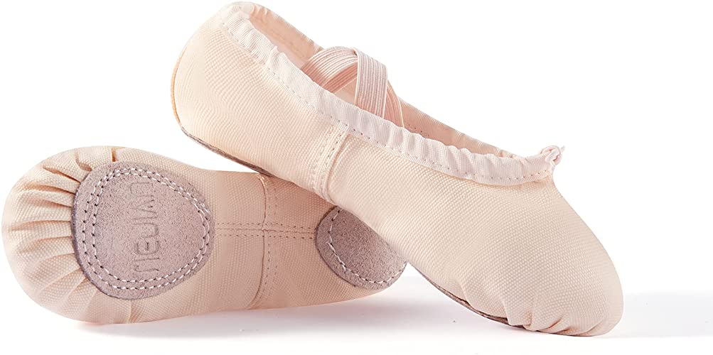 TIEJIAN Girls Strapless Ballet Slippers-Canvas Ballet Shoes Leather Split Sole Dance Shoes Beige.