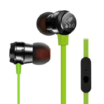 SoundPEATS In-Ear Headphones Noise Cancelling Earphones Stereo Ergonomic Comfort-Fit Earbuds with Microphone (Tangle Free Flat Cable, Metal Housing, In-line Control) - M20 Green