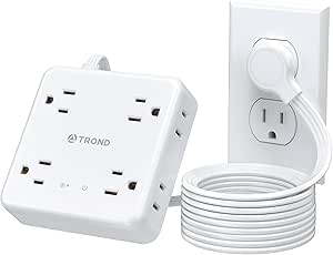 TROND Surge Protector Power Strip, Ultra Thin Flat Plug 10 ft Extension Cord 1625W, 8AC Outlets, Flat Wall Plug, 1440J Surge Protection, Wall Mount for Home, Office, Dorm Room Essentials, White