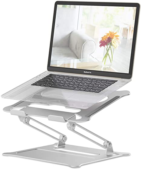 Laptop Stand Notebook Stand Holder Adjustable Foldable Laptop Holder Stand - Portable Laptop Tablet Stand for Desk Bed - Aluminum Laptop Riser for MacBook, Microsoft Surface, Notebook - Silver