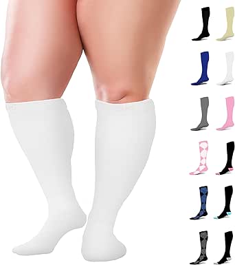 BAMS Plus Size Compression Socks Wide Calf XL XXL XXXL – Graduated Knee-High Support, Viscose from Bamboo Easy-On/Easy-Off