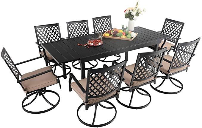 Sophia & William Patio Dining Set 9 Pieces Outdoor Metal Furniture Set, 8 x Swivel Patio Dining Chairs with 1 Expandable 6-8 Person Table for Lawn Garden