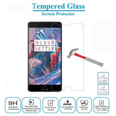 OnePlus 3 anti-burst Glass Screen Protector, Helianton® 9H Hardness Anti-Explosion rounded edge Tempered Glass Screen Protector