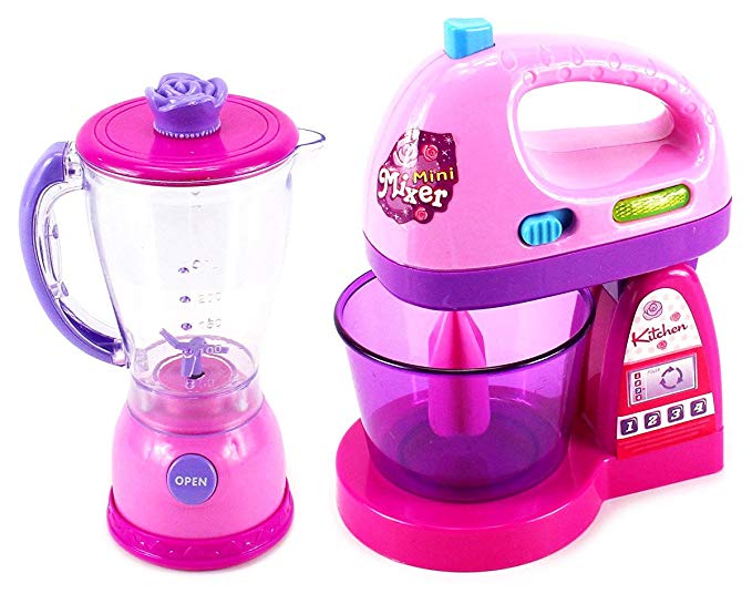 Happy Kitchen Blender & Mixer Kitchen Appliances Toy Set for Kids with Light Up Swirling Colors