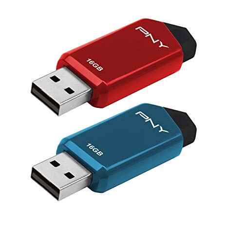 PNY Retract USB 2.0 Flash Drive, 16GB 2-Pk, Blue & Red (P-FD16GX2RTC-GE)