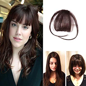 HIKYUU Clip in Bangs Dark Brown Human Hair with Temples Real Hair Bangs Extensions Clip in Human Hair