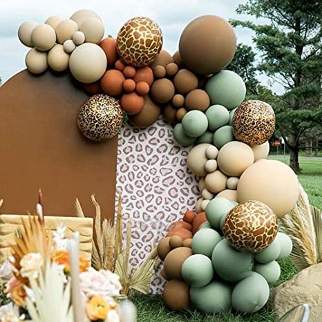 Safari Balloon Garland Arch Kit Olive Brown Coffee leopard print Birthday Decorations And Gold Baby Shower