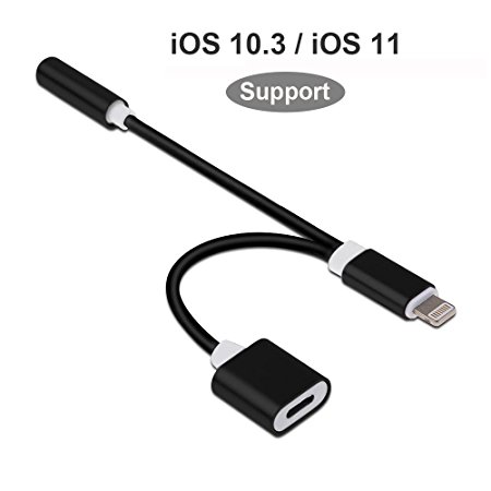 Lightning iPhone 7 Adapter, Vooran iPhone 8 X Adapter for iPhone 8 X / 7 / 7 Plus - Compatible with iOS10.3/iOS11, Lightning Adapter and Charger, Lightning to 3.5mm Aux Headphone Jack Audio
