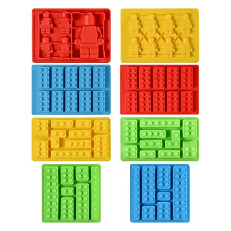 Silicone Candy Molds Chocolate Tray - Ice Cube Molds Building Blocks and Robots for Lego Lovers, Cake Decorating, Making Candy, Crayon, Set of 8