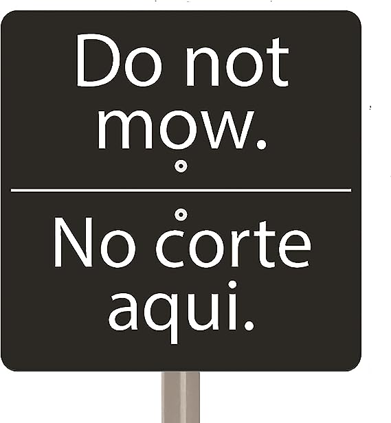 Do Not Mow Acrylic Yard Sign, Bilingual Plant Signs, Garden Markers (10 inch stake, Black)
