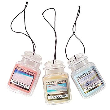 Yankee Candle Car Jar Ultimate Hanging Air Freshener 3-Pack (Beach Walk, Pink Sands, and Sun & Sand)