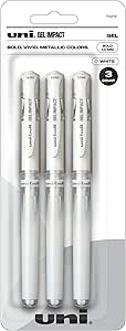 Uniball Signo 207 Gel Impact Stick Gel Pen, 3 White Metallic Pens, 1.0mm Bold Point Gel Pens| Office Supplies, Ink Pens, Colored Pens, Fine Point, Smooth Writing Pens, Ballpoint Pens