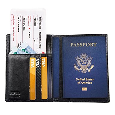 Premium Leather Passport Wallet, Luxury Soft Passport Holder w/RFID Blocking & Gift Box
