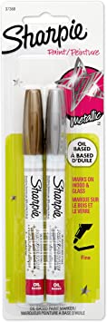 Sharpie Oil-Based Paint Markers, Fine Point, Assorted Metallic, 2 Count - Great for Rock Painting