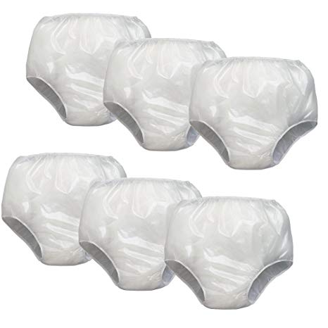(Set of 6) Incontinence Pull On Under Pants MD - Waterproof Soft Vinyl White