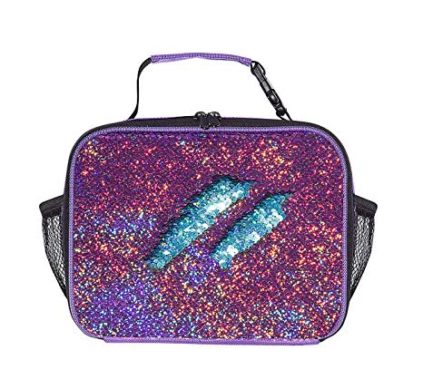 Sparkly Girls Flip Sequins Insulated Lunch Tote Bag Violet To Blue Small Sequence Lunchbox