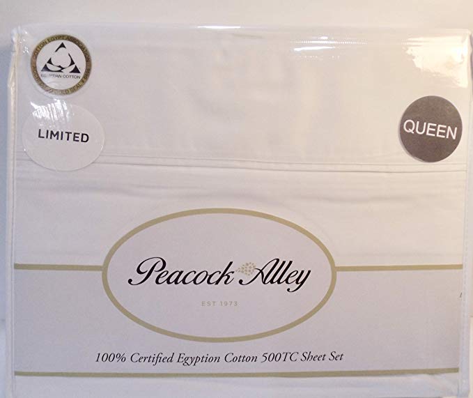 Peacock Alley 100% Certified Egyptian Cotton (4) PC Soft White Queen Sheet Set ~ 500 Thread Count
