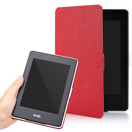 MoKo Case for Kindle Paperwhite, Premium Thinnest and Lightest PU Leather Cover with Auto Wake / Sleep for Amazon All-New Kindle Paperwhite (Fits All 2012, 2013 and 2015 Versions), RED