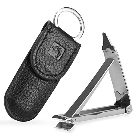 Portable Nail Clippers,Medical Grade Stainless Steel Foldable Nail Cutter with Leather Case,Ultra Slim Travel Design