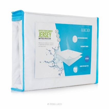 LUCID Super Soft Rayon from Bamboo Jersey Mattress Protector - Waterproof - Dust Mite Protection - King