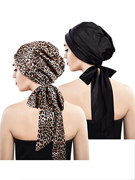 Blulu 2 Pieces Soft Satin Head Scarf Sleeping Cap Bonnet Headwear Head Cover Turbans for Women