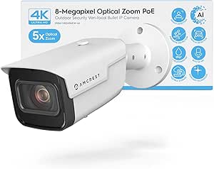 Amcrest 4K Optical Zoom AI IP PoE Camera, Varifocal Outdoor IP POE Camera Bullet, Human & Vehicle Detection, F1.5, 2.7mm~13.5mm Lens, IP67, 5X Optical Zoom, (IP8M-VB2696EW-AI)