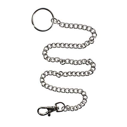 16" Silver Nickel Plated Pocket Chain String with Lobster Claw Clasp Trigger Snap Handle for Belt Loop, Purse Handbag Strap, Keys, Wallet, and Traveling