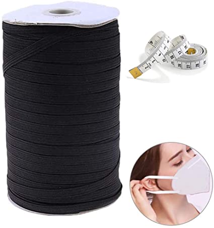 Alrens Elastic Bands for Mask and Sewing 200 Yards Length 1/4" Elastic Cord Heavy Stretch Elastic String for DIY Crafts High Elasticity Knit Elastic Rope Black