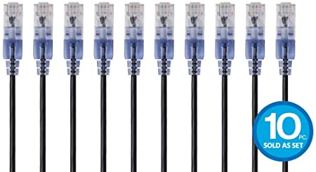 Monoprice 10-Pack SlimRun Cat6A Ethernet Network Patch Cable 10G 2ft Black