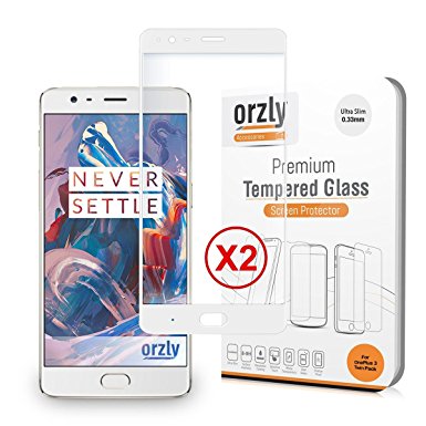 OnePlus 3 / OnePlus 3T Screen Protectors, TWIN PACK of Orzly 2.5D Pro-Fit V2 Tempered Glass Screen Protector for Original 2016 Model Oneplus THREE & OnePlus 3T Version - Transparent with WHITE Rim