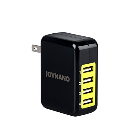 JoyNano 21W 4-Port USB Travel Charger 5V 1A 2.1A Folding Plug for iPhone iPad, Samsung Galaxy, HTC, Motorola, Smart Phones, Tablets and More - Black