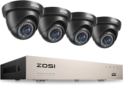 ZOSI 1080P CCTV Camera System 8 Channel H.265  5MP Lite Surveillance DVR kit and 4x1080P Outdoor CCTV Cameras Dome Black HD Smart Security Camera System