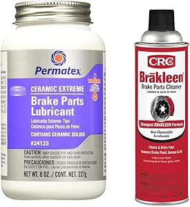 Permatex 24125 Ceramic Extreme Brake Parts Lubricant, 8 oz, Pack of 1 & CRC BRAKLEEN Brake Parts Cleaner - Non-Flammable -1lb 3 Oz (05089)