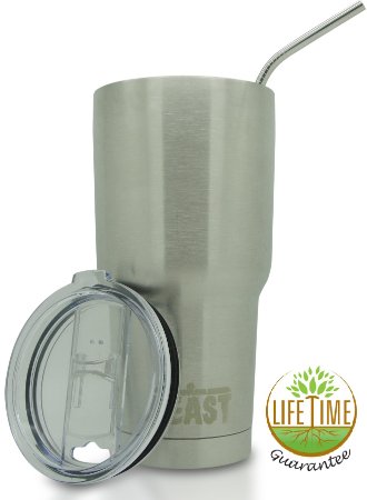 New Beast 30oz Tumbler Stainless Steel Vacuum Insulated Rambler Coffee Cup Double Wall Travel Flask with Spill Splash Proof Lid and Curved Straw Premium Quality Bundle By Greens Steel