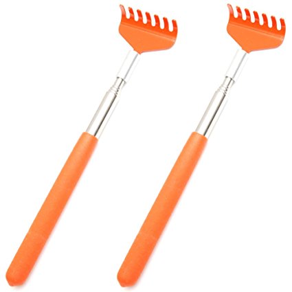 Favorict - Ultimate Telescopic Colorful Stainless Steel Extendable Back Scratcher (Pack 2, Orange)