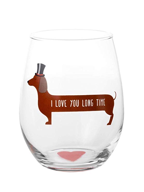 Drinking Divas 'I Love You Long Time' Dog Wine Glass - Mothers Day & Graduation Weiner Dog Gifts for Women | Funny Wine Glasses with Sayings | Stemless Drinking Design for Dachshund Lovers, Dog Moms