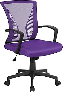 Yaheetech Sedia da Ufficio Scrivania Ergonomica Girevole con Braccioli e Ruote Direzionale in Rete Traspirante Reclinabile Altezza Regolabile Portata 136 kg Viola