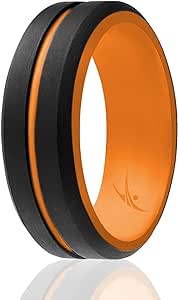 ROQ Silicone Wedding Ring for Men, Dome Style & 2 Thin Lines Duo Collection, Multicolors & Sizes