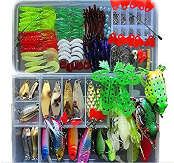Fishing Lure Kit for Freshwater Saltwater,trout Bass Salmon(with Free Tackle Box)-include Vivid Spinner Baits,topwater Frog Lures,crankbaits Lures,spoon Lures,and More (198PCS Set)