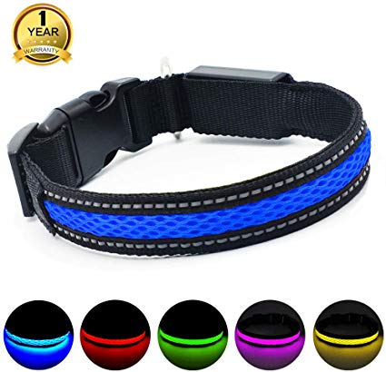 MASBRILL Led Dog Collar with Weathe-proof & USB Rechargeable,Upgraded Fashion Light Up Dog Collar for Small Medium Large Dogs