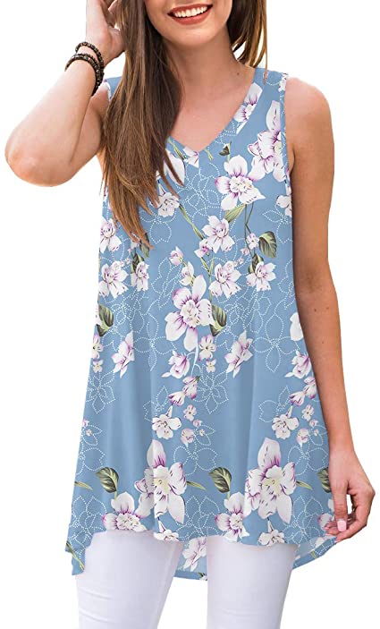 AWULIFFAN Women's Summer Sleeveless V-Neck T-Shirt Tunic Tops Blouse Shirts