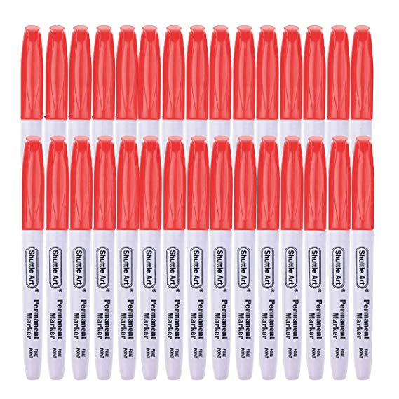 Permanent Markers,Shuttle Art 30 Pack Red Permanent Marker set,Fine Point, Works on Plastic,Wood,Stone,Metal and Glass for Doodling, Marking