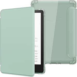 MoKo Case for 6.8" Kindle Paperwhite 11th Generation 2021 & Kindle Paperwhite Signature Edition, Ultra Clear Soft Flexible Transparent TPU Back Cover Light Shell with Auto Wake/Sleep, Agave Green