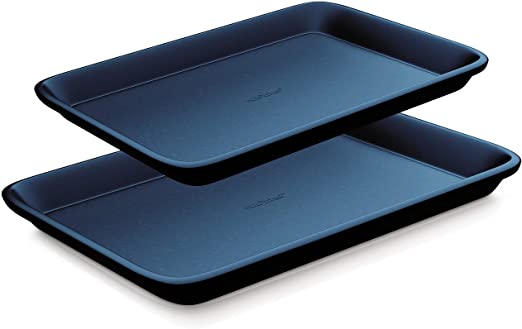 Non-Stick Cookie Sheet Baking Pans - 2-Pc. Professional Quality Kitchen Cooking Non-Stick Bake Trays w/ Blue Diamond Coating Inside & Outside, Dishwasher Safe - NutriChef