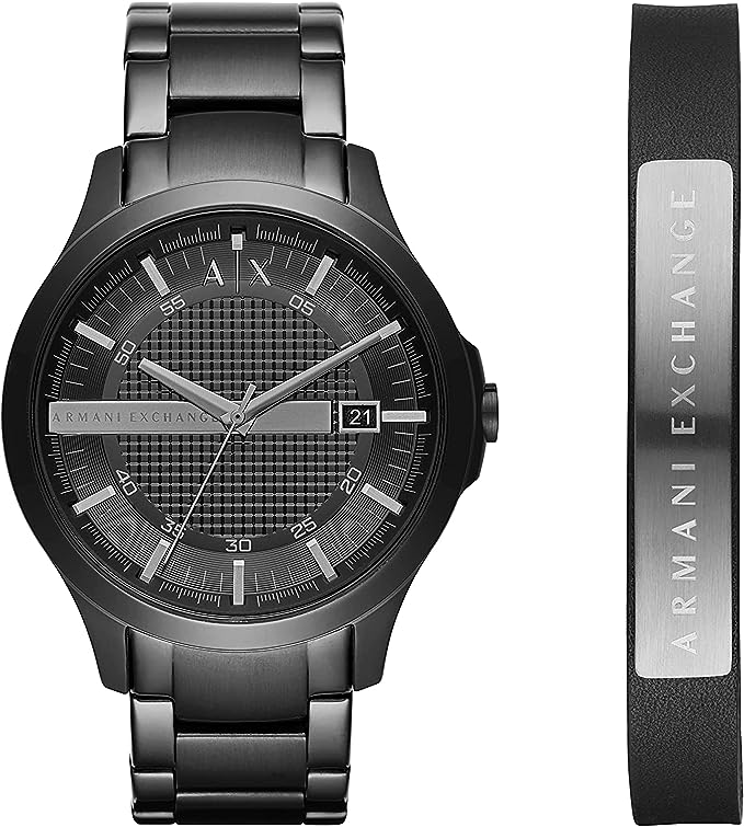Armani Exchange Mens Hampton Stainless Steel Analogue Watch with Bracelet (Black_Free Size)