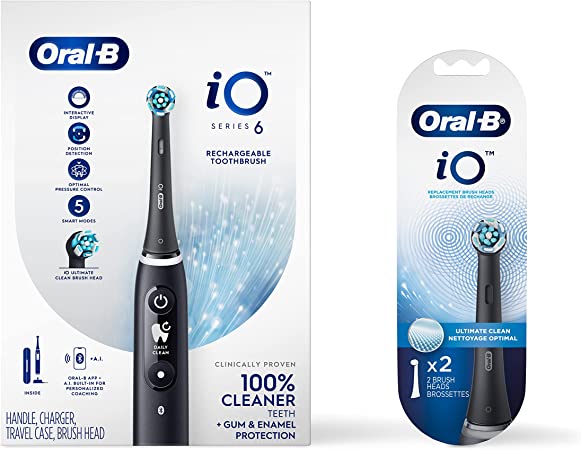 Oral-B Power iO Series 6 Electric Rechargeable Toothbrush, Black Lava, with (3) Brush Heads