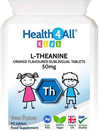 Kids L-Theanine 50mg Sublingual Tablets. Focus for Children. Supports Attention & Concentration. Natural Orange Flavour. Vegan. Made by Health4All, 90 Tablets (V)