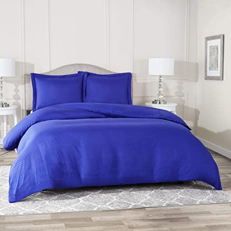 Nestl Bedding Duvet Cover 3 Piece Set – Ultra Soft Double Brushed Microfiber Bedding – Damask Dobby Stripe Comforter Cover and 2 Pillow Shams - Full/Queen 90” x 90” - Royal Blue