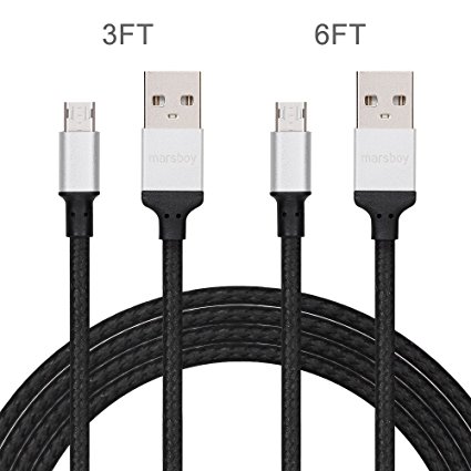 marsboy Nylon Braided USB Cable for Android Charging Cable Tangle Free Nylon USB Cord 3 Feet and 6 Feet Pack