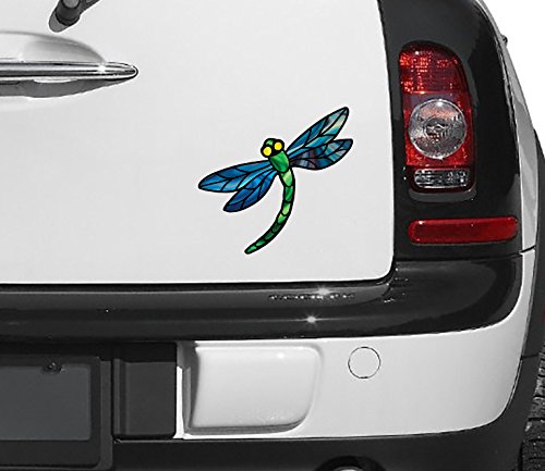 Dragonfly D3 - Stained Glass Style - Car Vinyl Decal Copyright © Yadda-Yadda Design Co. (5.75"w x 5.25"h) (Color Choices) (Blue Wings)